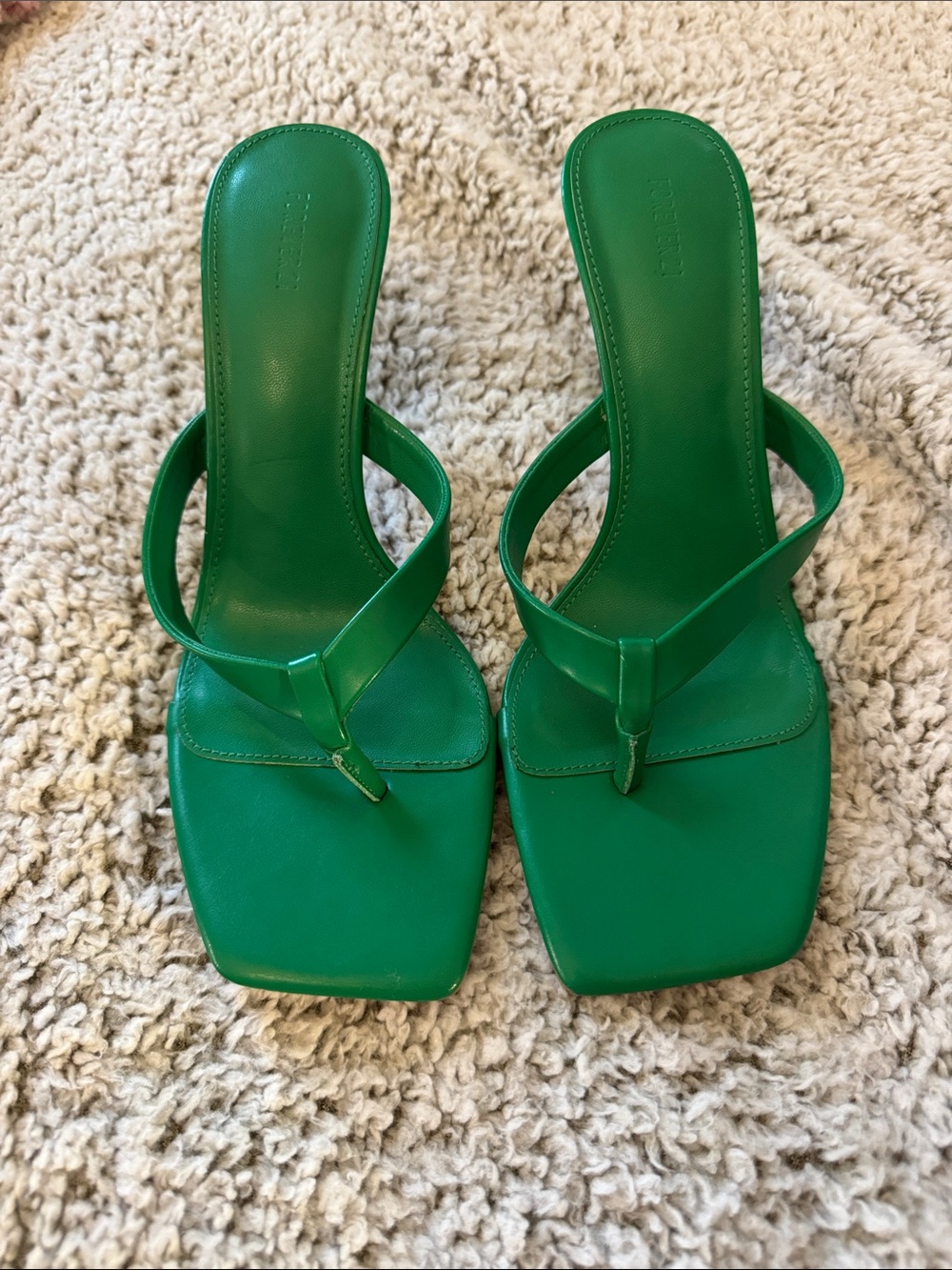 Green Square-Toe Slide Sandals
